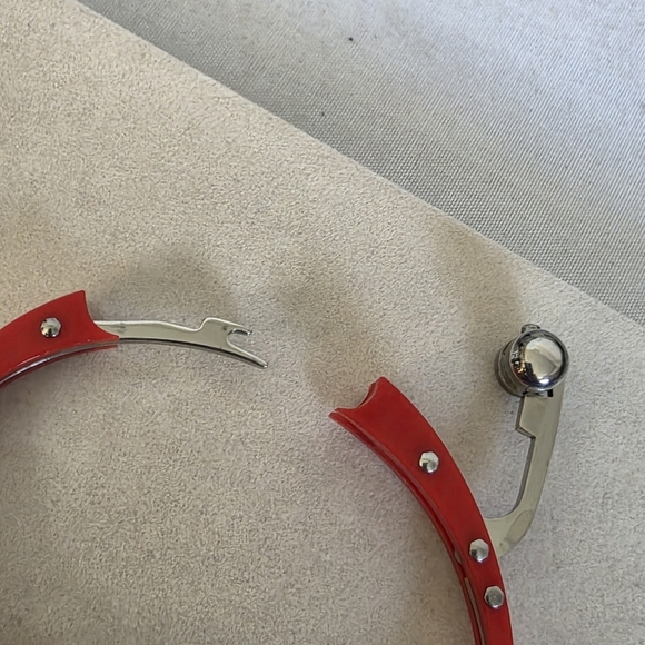 Unique Red Acrylic and Silver Stainless Steel Handcuff Style Bracelet - Picture 8 of 12